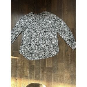 Express Tan and Black Cheetah Print Button Cuff Long Sleeve Blouse Top Sz Large